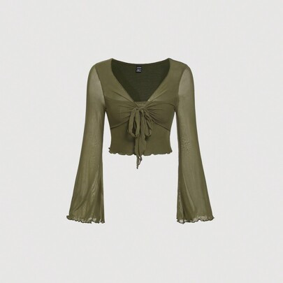 Plus Tie Front Lettuce Trim Tee | SHEIN