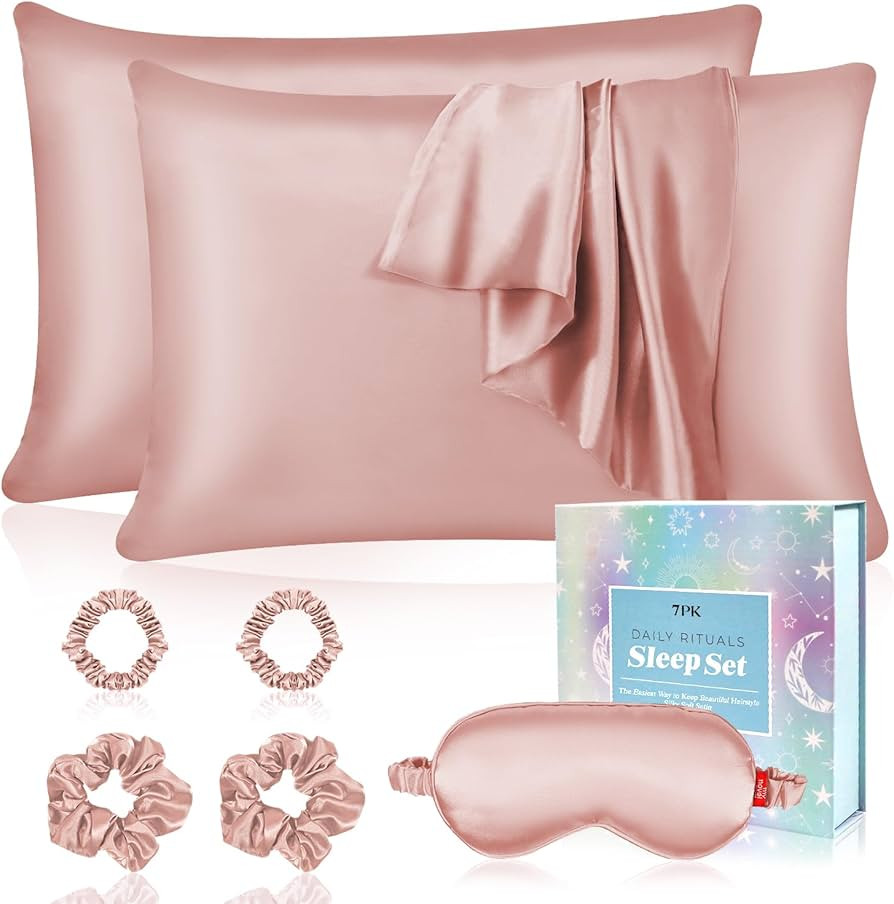 my novel things Satin Pillowcase Gift Set with Silk Satin Sleep Mask 4 Scrunchies, 2Pack Standard... | Amazon (US)
