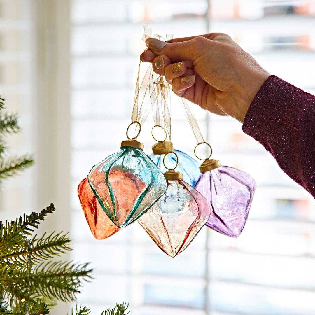Adornos navideños de vidrio reciclado de colores con forma de diamante: decoración navideña de... | Etsy (US)
