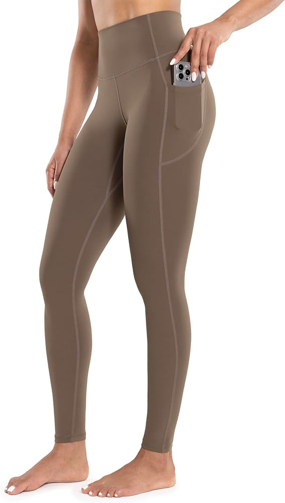 Women's Workout Leggings with Pockets High Waist Yoga Pants 28" Cream Soft Athletic Lightweight T... | Amazon (US)