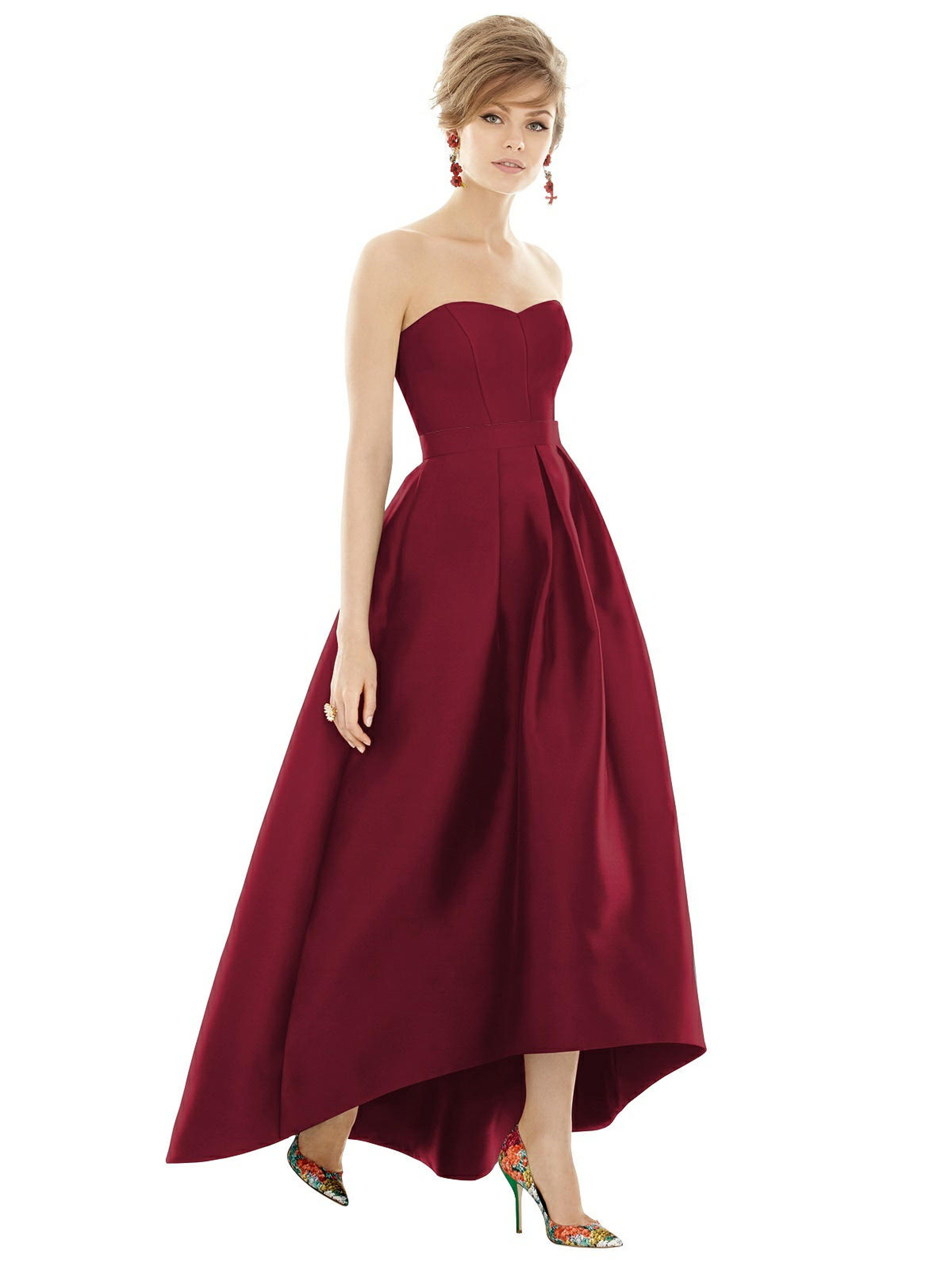 Strapless Satin High Low Dress With Pockets - 2 - Also in: 12, 4, 0, 16, 14, 18W, 10, 8 | Verishop
