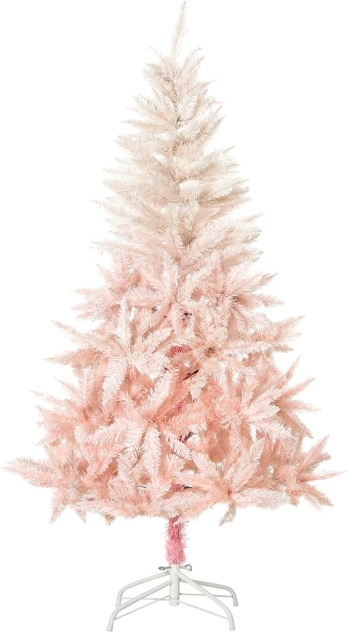 HOMCOM 5ft Unlit Spruce Artificial Christmas Tree with Realistic Branches and 450 Tips, Pink | Amazon (US)
