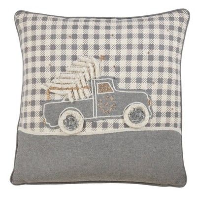 18"x18" Houndstooth Christmas Truck Down Filled Throw Pillow Gray - Saro Lifestyle | Target