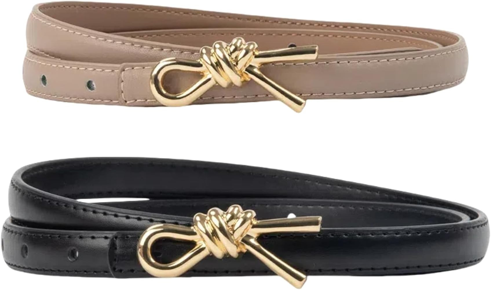 Women's Skinny Leather Belt Ladies Thin Waist Belt with Dark Gold Buckle-Ideal for Dresses, Jeans... | Amazon (US)