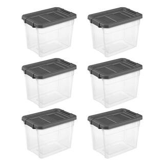 30 qt. Clear Plastic Storage Bin Totes with Latching Lid, Grey (6-Pack) | The Home Depot