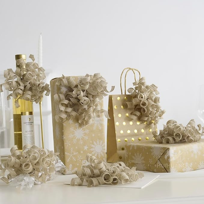 HUIHUANG Burlap Bows for Gift Wrapping, Burlap Curly Ribbon Bows Self Adhesive Burst Gift Bow for... | Amazon (US)