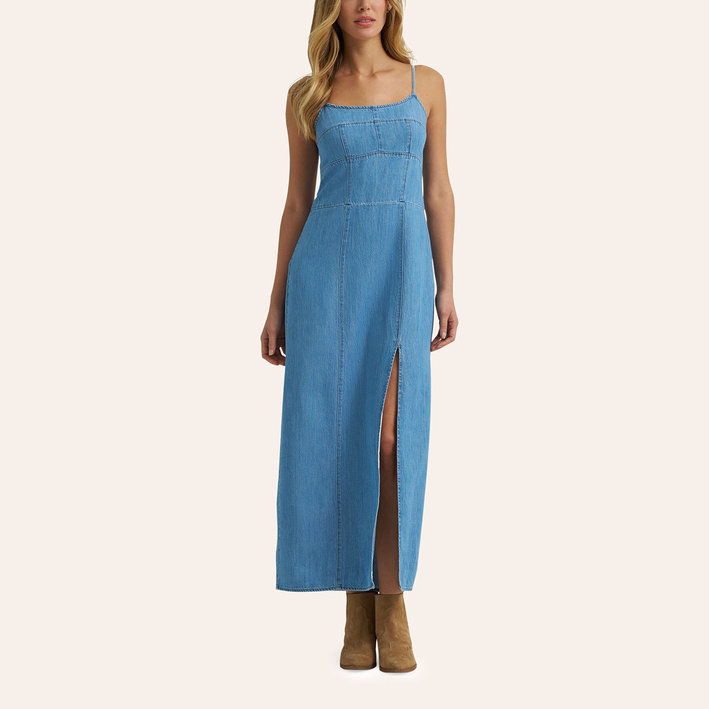 Wrangler Women's Light Wash Seamed Slit Denim Maxi Dress - S - From Cavender's | Cavender's