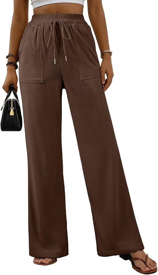 EVALESS Women Corduroy Pants Wide Leg Casual High Waisted Straight Leg Baggy Trousers | Amazon (US)
