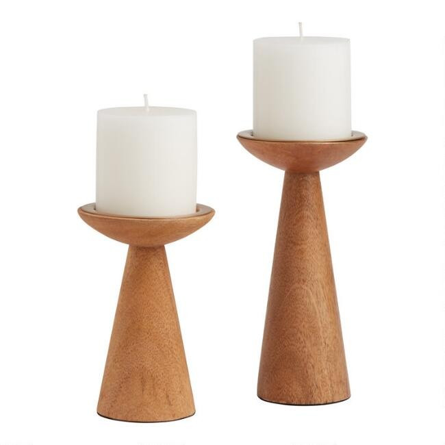 Mango Wood Contemporary Pillar Candle Holder | World Market