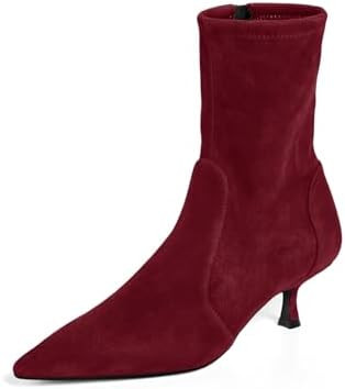 Coutgo Womens Low Kitten Heel Ankle Boots Pointed Toe Booties Side Zipper Fall Shoes | Amazon (US)