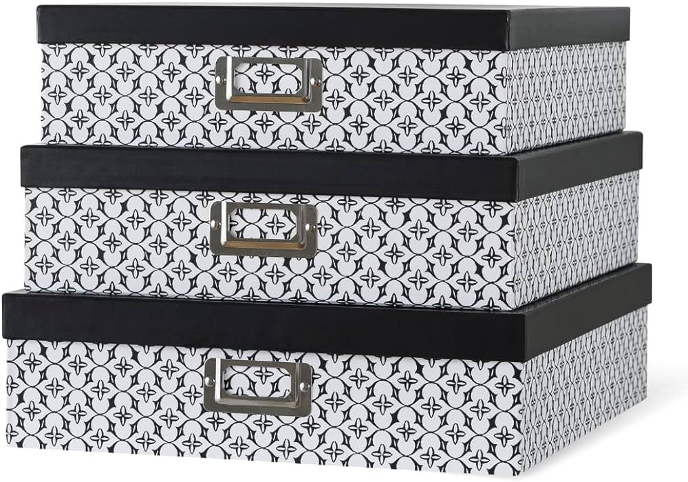 Amazon.com: Soul & Lane Black and White Decorative Storage Boxes with Lids for Organizing - Set o... | Amazon (US)