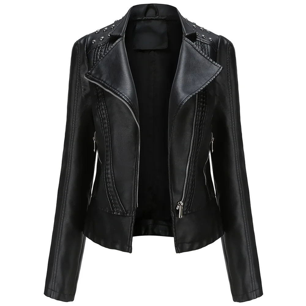 Youthup Women's Solid Color Zip-up Leather Jacket | Walmart (US)