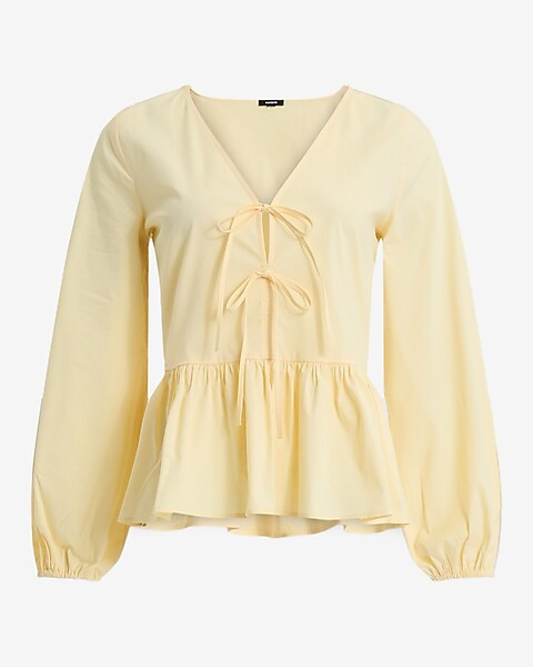 Tie Front Long Sleeve Peplum Top | Express