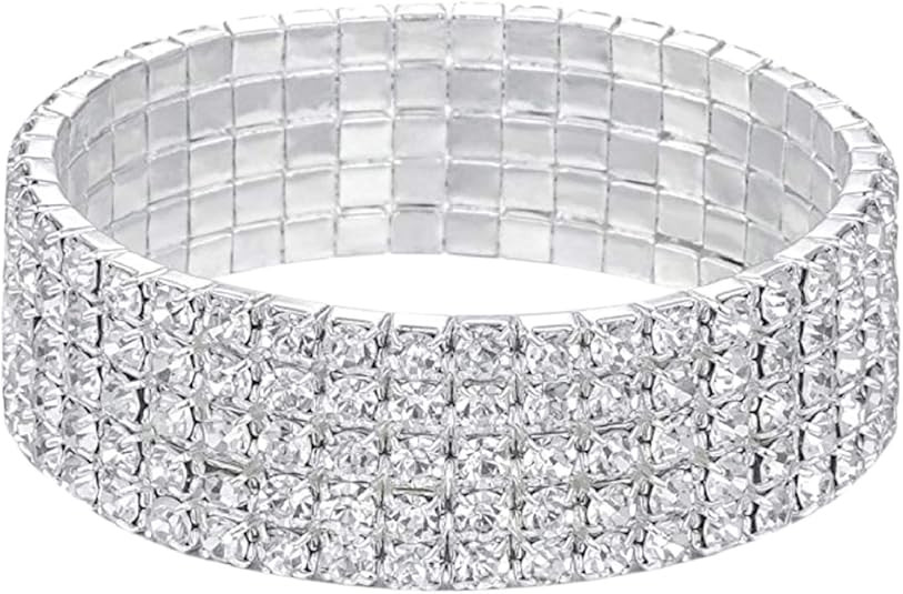 Harlorki Girl's 5 Rows Shiny Rhinestone Elastic Stretch Bracelet Sparkling Bridal Bangle Wrist Ba... | Amazon (US)