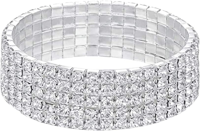Harlorki Girl's 5 Rows Shiny Rhinestone Elastic Stretch Bracelet Sparkling Bridal Bangle Wrist Ba... | Amazon (US)