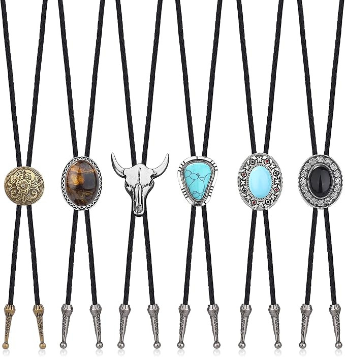LOLIAS Bolo Tie,Handmade Vintage Bolo Ties for Men Western Cowboy Leather Necktie with Natural Ti... | Amazon (US)