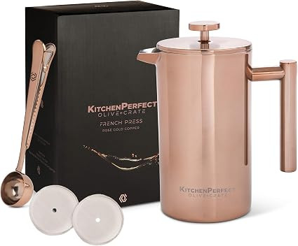 Unique Copper French Press Coffee Brewer, Measuring Spoon and Clip - Portable Coffee Maker For Tr... | Amazon (US)