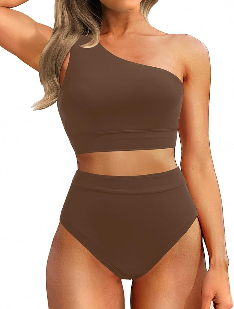 Holipick Women One Shoulder High Waisted Bikini Set Two Piece Tummy Control Swimsuits Full Covera... | Amazon (US)