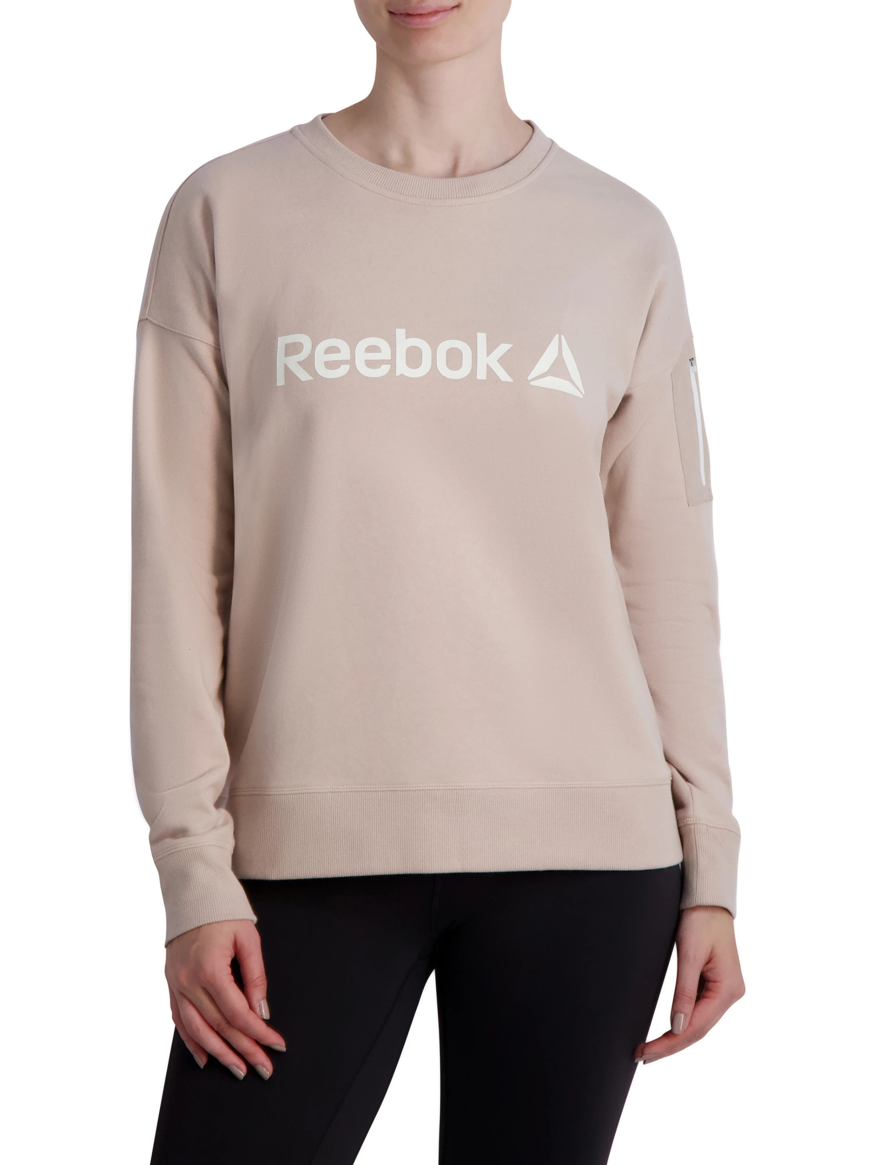 Reebok Women's Level up Crewneck Sweatshirt with Woven Zippered Arm Pocket | Walmart (US)