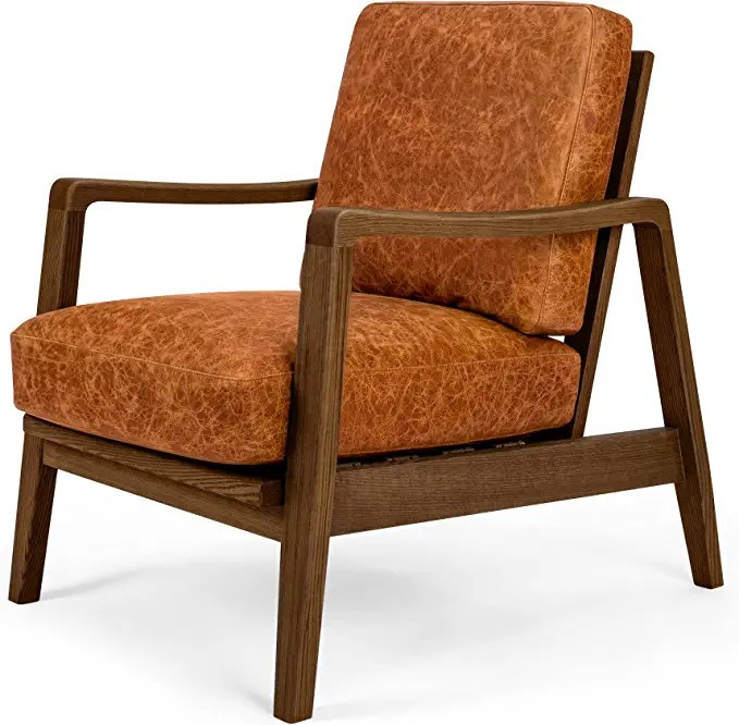 Accent Chair, Full Leather Chair, Mid Century Modern Chair Retro Armchair with Wood Frames Uphols... | Amazon (US)