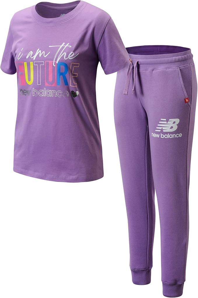 New Balance Girls' Jogger Set - Short Sleeve Performance T-Shirt and Sweatpants (7-16) | Amazon (US)