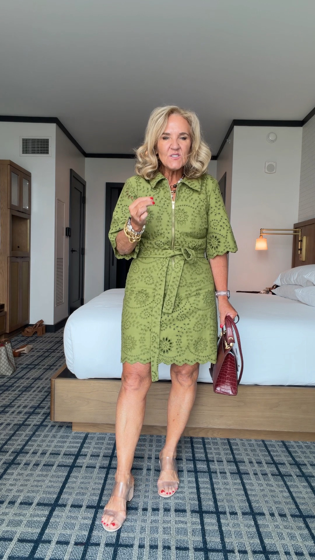This dress is really really cute. I love the chartreuse the front zip and the eyelet canvas/denim fabric. It’s just a little more fitted than what I usually wear. So I’m trying to decide if it looks too tight or not.
I would suggest sizing up in it and I think you’ll be fine
15% off code NANETTE15

#LTKOver40 #LTKCon #LTKootd