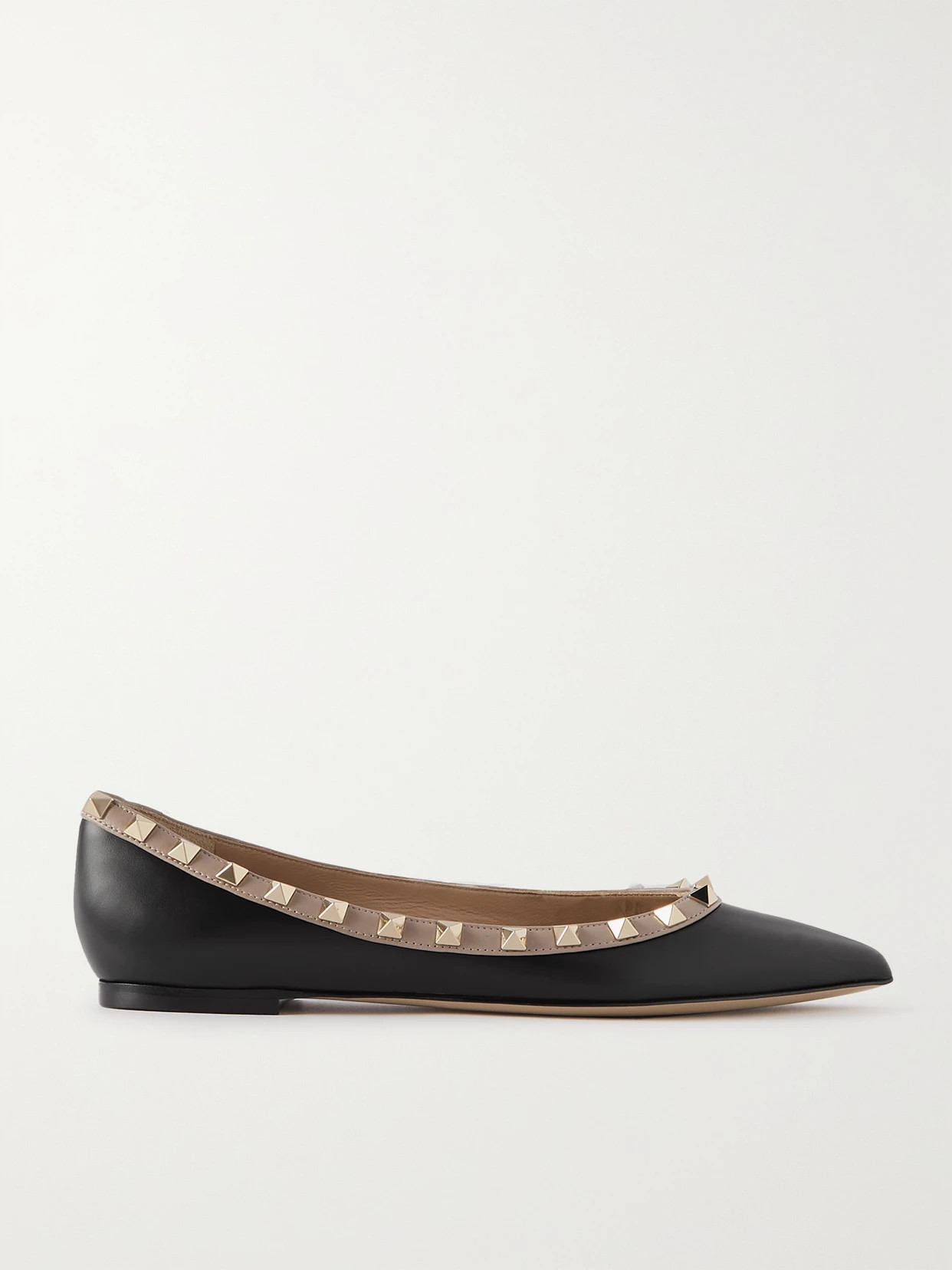 Valentino Garavani - Rockstud Leather Point-toe Flats - Black | NET-A-PORTER (US)