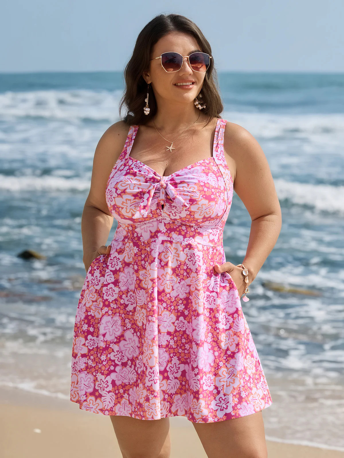 Paradise Floral Print Knotted Front Swim Dress | Bloomchic