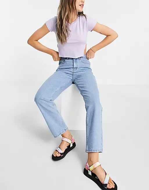 Don't Think Twice Katy high waisted cropped straight jeans in light blue wash | ASOS (Global)