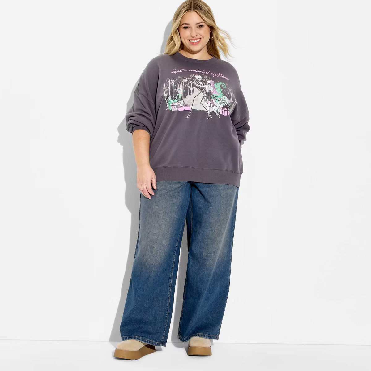 Women's Nightmare Before Xmas Graphic Sweatshirt - Charcoal Gray 1X | Target