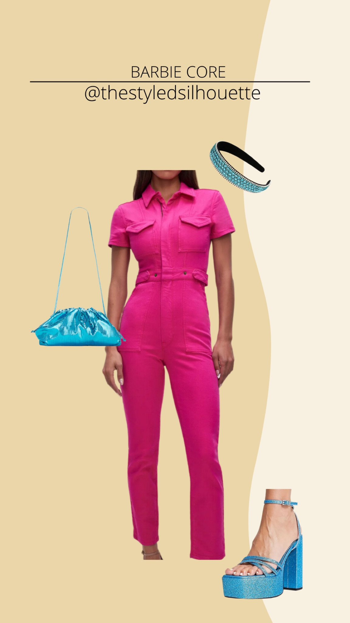 Pink denim jumpsuit// blue glitter bag 

#LTKsalealert #LTKSeasonal #LTKstyletip