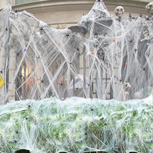 Spider Web 300 Sqft Halloween Spider Web Decoration with 20 Fake Spiders,Super Stretchy Cobwebs Spider Webs,Halloween Decorations Indoor,Outdoor, Courtyard, Lawn,Porch, Haunted House | Amazon (US)