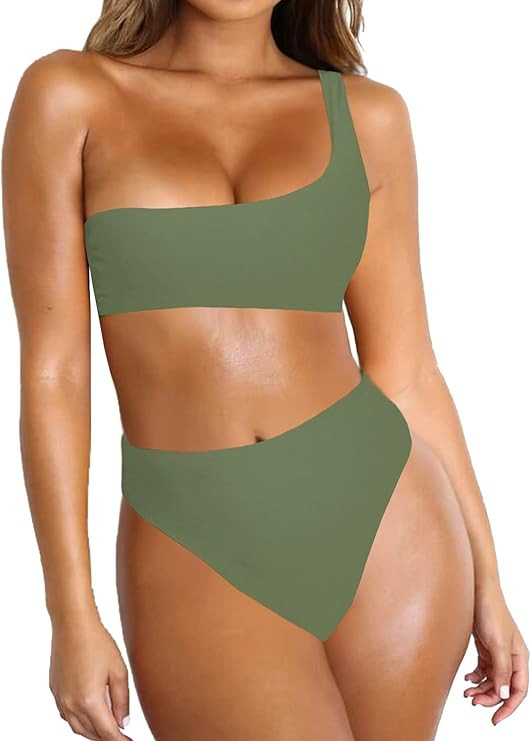 Byoauo Womens Bikini One Shoulder Top with High Waisted Bottom Two Piece Swimsuits | Amazon (US)