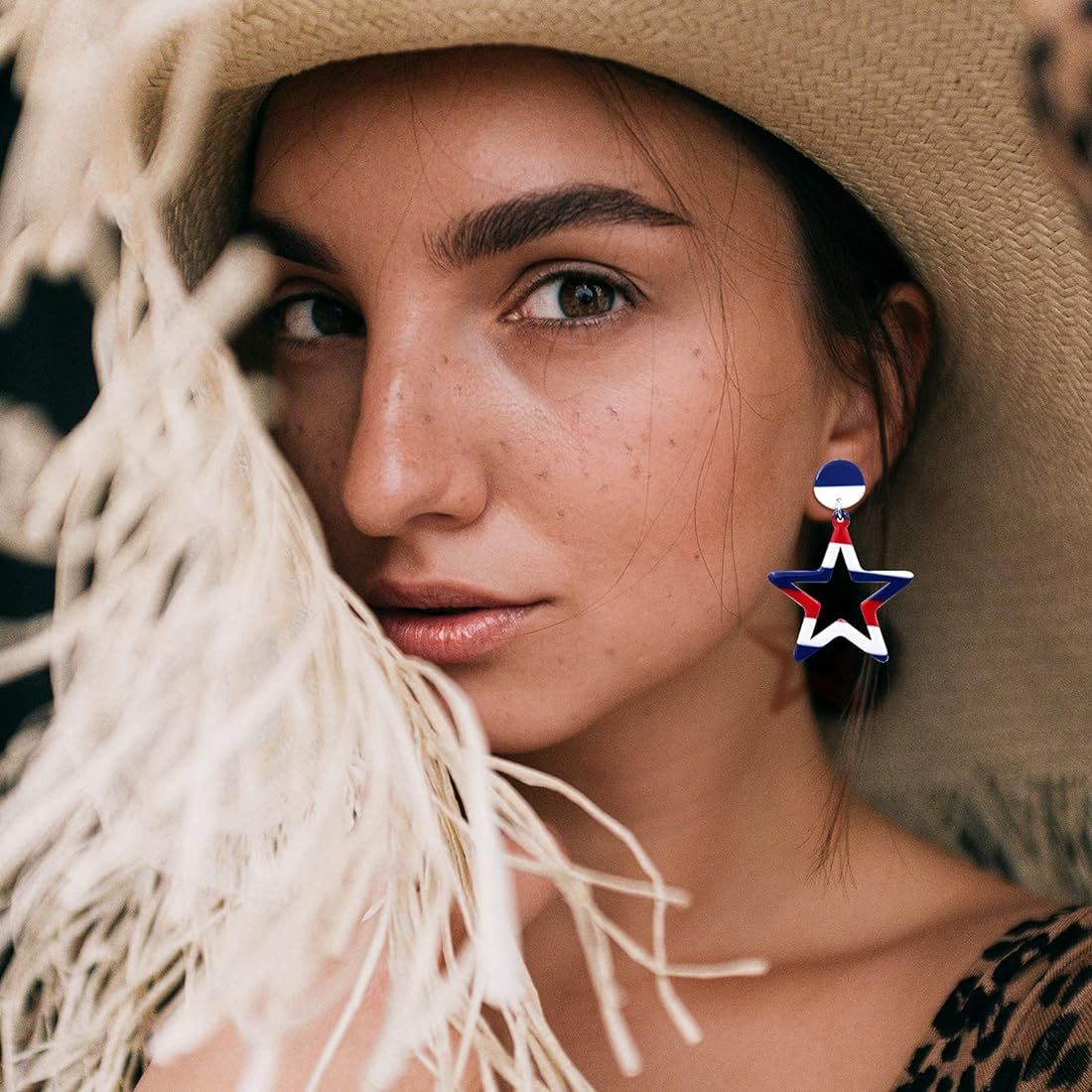 Red White Blue Patriotic Dangle Earrings July 4th Acrylic Tassel Beaded Star Stud Earring Jewelry... | Amazon (US)