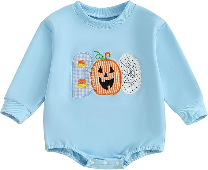 Baby Girl Boy Halloween Outfit Pumpkin Spider Web Long Sleeve Sweatshirt Oversized Bubble Romper ... | Amazon (US)