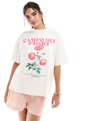 ASOS DESIGN oversized t-shirt with floral campo dei fiori graphic in white | ASOS | ASOS (Global)