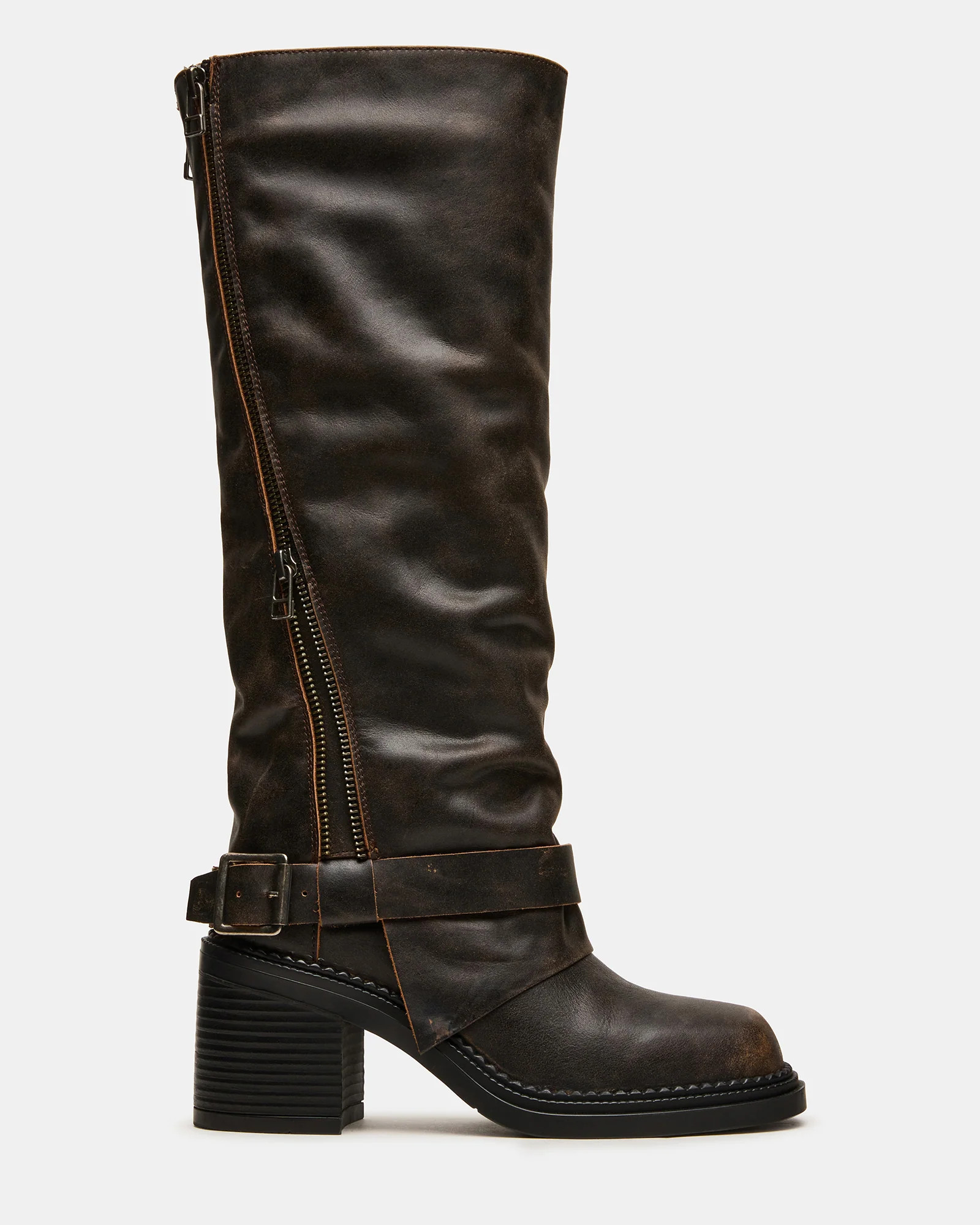 Steve Madden Women's Lowery Block Heel Boots - Brown Distressed - Size 6 - Leather | Steve Madden (US)