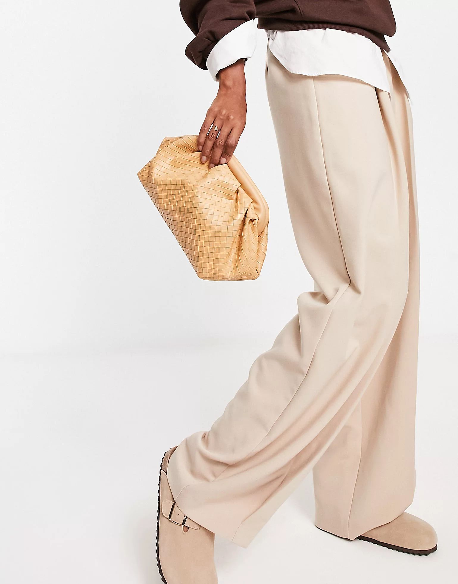 Glamorous woven clutch bag in beige | ASOS (Global)