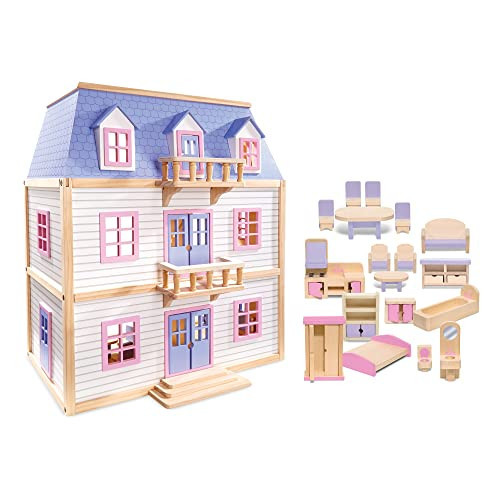 Melissa & Doug Wooden Multi-Level Dollhouse Wooden Multi-Story Pretend Play Dollhouse for Kids | Amazon (US)