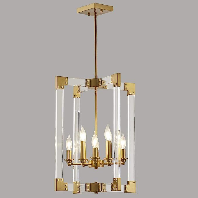 Hanging Pendant Light Fixture-8 Light Rectangle Clear Brass Modern Chandelier for Dining Room, Be... | Amazon (US)