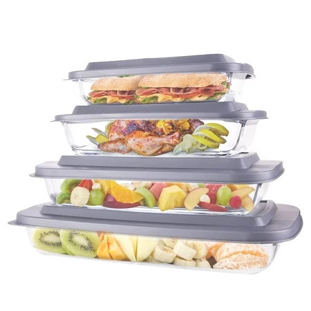 Luvan Glass Baking Dishes with Lids,8 Pieces Rectangular Glass Bakeware Set,Glass Pans for Baking Cooking, Freezer and Oven Safe | Walmart (US)