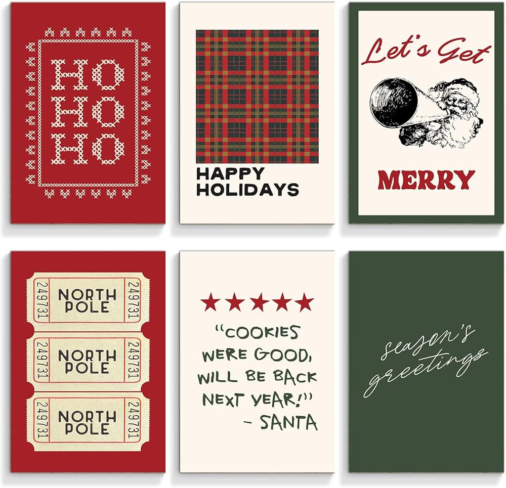 Anslivle Classic Christmas Prints Canvas Wall Art, 6 Piece Merry Christmas Posters for Room Aesth... | Amazon (US)