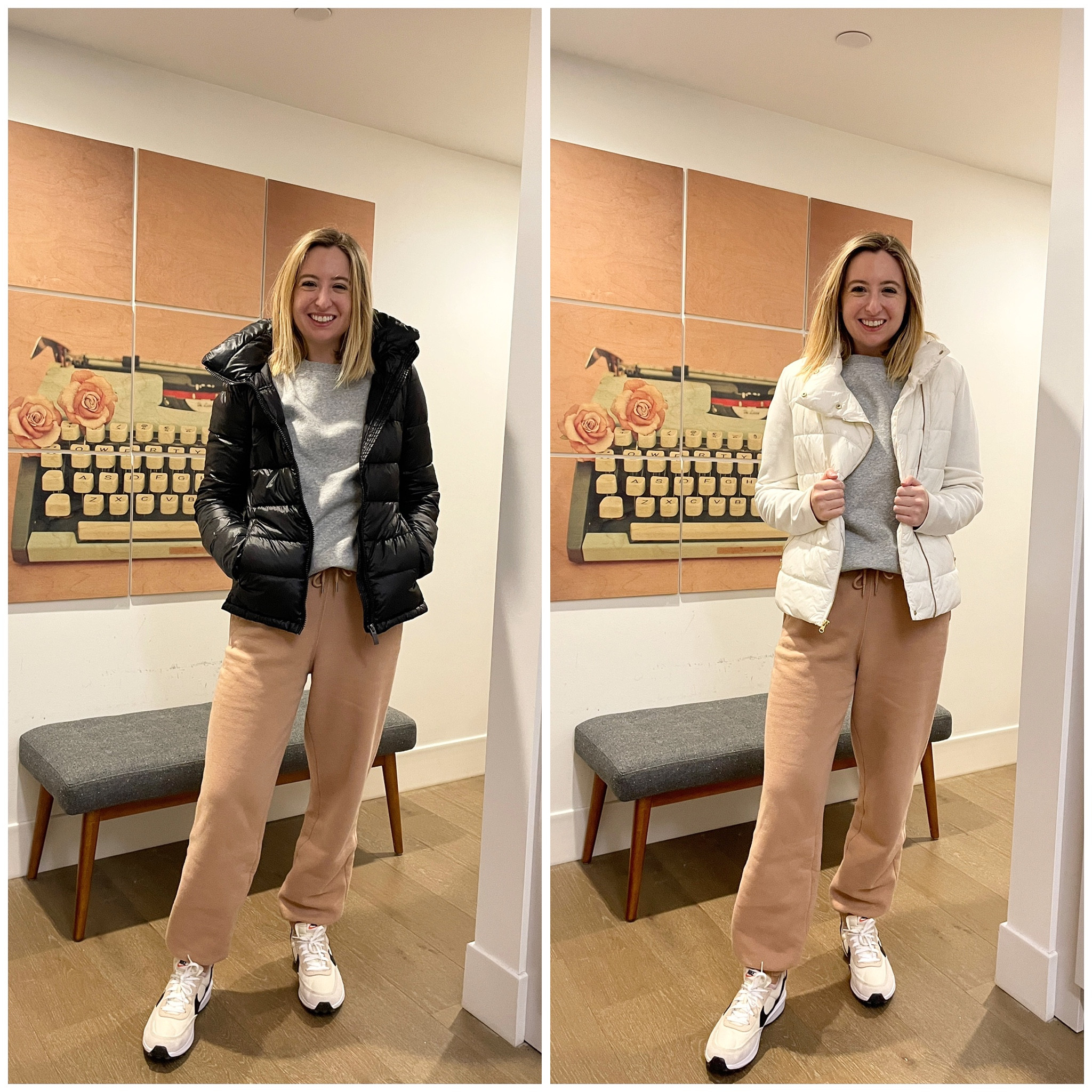 Black or white? I’ve been feeling the white neutral look lately.

#cozyoutfit #capsulewardrobe #capsulecloset #capsuleclosetchallenge #capsuleoutfit #outfitideq #winteroutfitidea #cozyoutfitidea #sweatpants #wintercoat #abercrombie #abercombiestyle