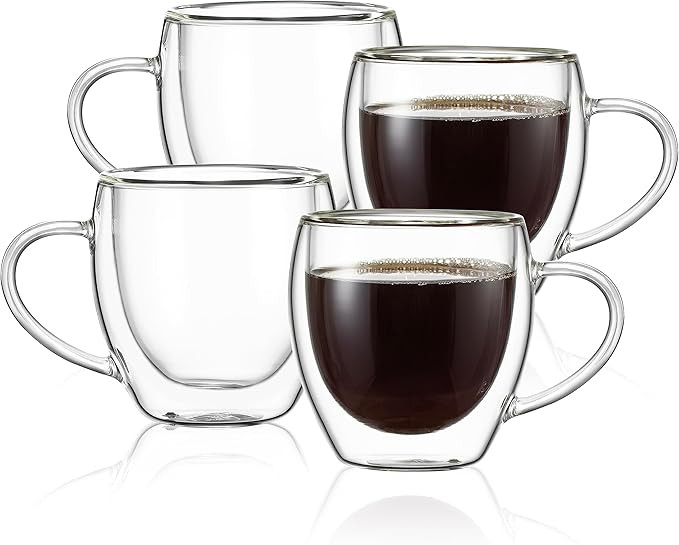 CNGLASS 5oz Espresso Mugs (Set of 4),Double Wall Insulated Glass Coffee Mugs with Handle,Espresso... | Amazon (US)