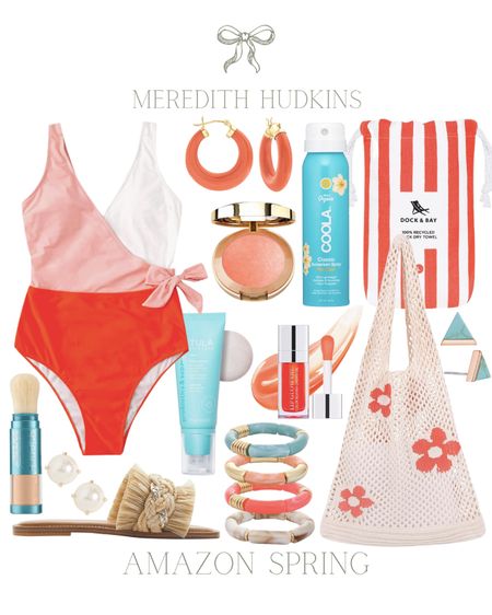 Own piece swimsuit, organic sunscreen, healthy sunscreen, blush, beach bag, market bag, woven sandals, bangles, skincare, dock and bag quick dry towel, coral swimsuit, hoop earrings, lipgloss, Pearl earrings, Amazon fashion, spring fashion, summer fashion, ootd, vacation outfit, resort, poolside 

#LTKSeasonal #LTKswim #LTKsalealert