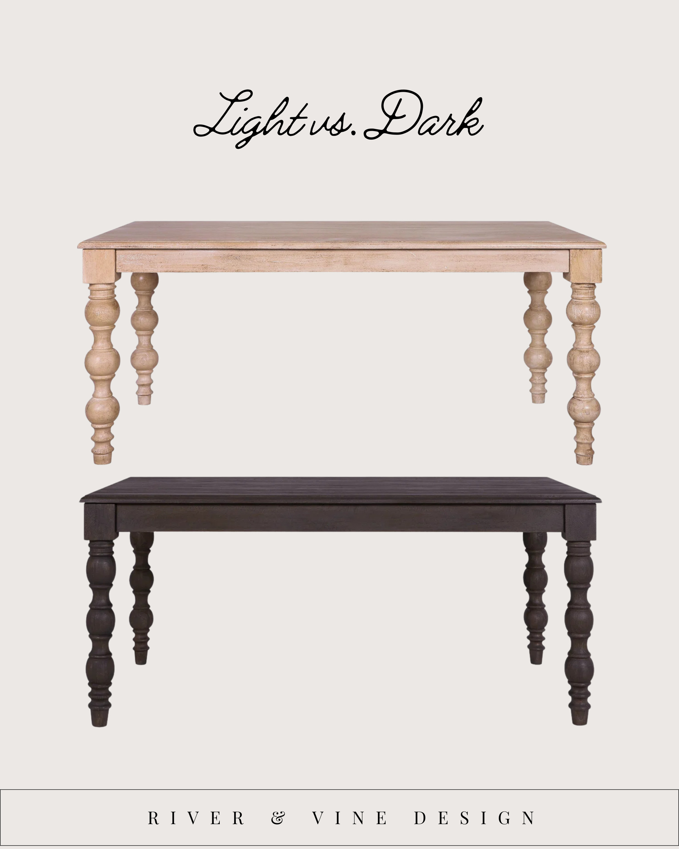 "Same table. Two totally different moods.

Light finish:
• Airy, relaxed, casual
• Makes smaller dining rooms feel bigger
• Lets chairs, art, and lighting do more talking

Dark finish:
• Grounded, elevated, more dramatic
• Anchors open floor plans
• Feels intentional even with simple styling

Neither is “better” — it’s about what you want the room to feel like.
If your dining space feels flat, the finish is usually the missing piece.

This table is linked in both finishes if you’re deciding 👇" 

 #LTKHome