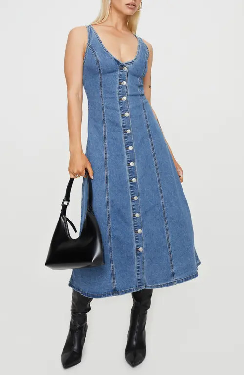 Princess Polly Midler Denim Midi Dress in Blue at Nordstrom, Size 4 | Nordstrom