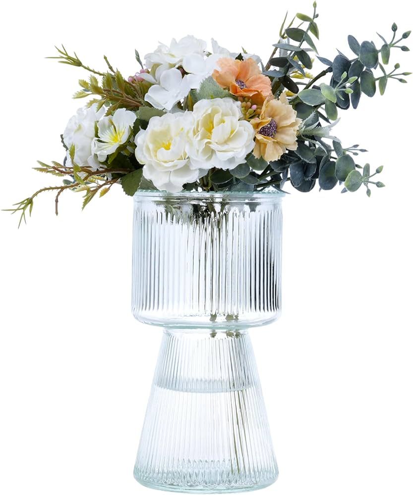 CEWOR Ribbed Vase, Clear Glass Vase, 7.5 Inches Modern Vase for Centerpiece, Flower Vase for Rust... | Amazon (US)