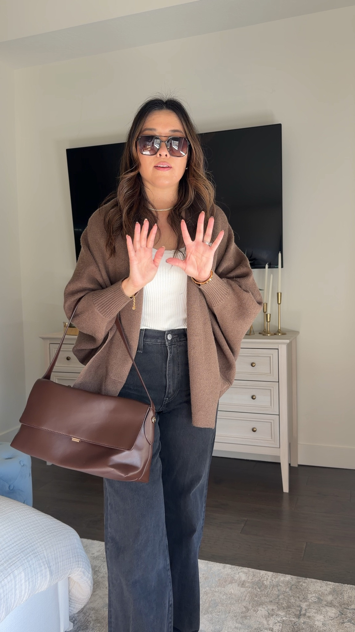 Vici Cardigan: Medium
35% off w code SANDYSAVE35

Tank: Small
Jeans: 28