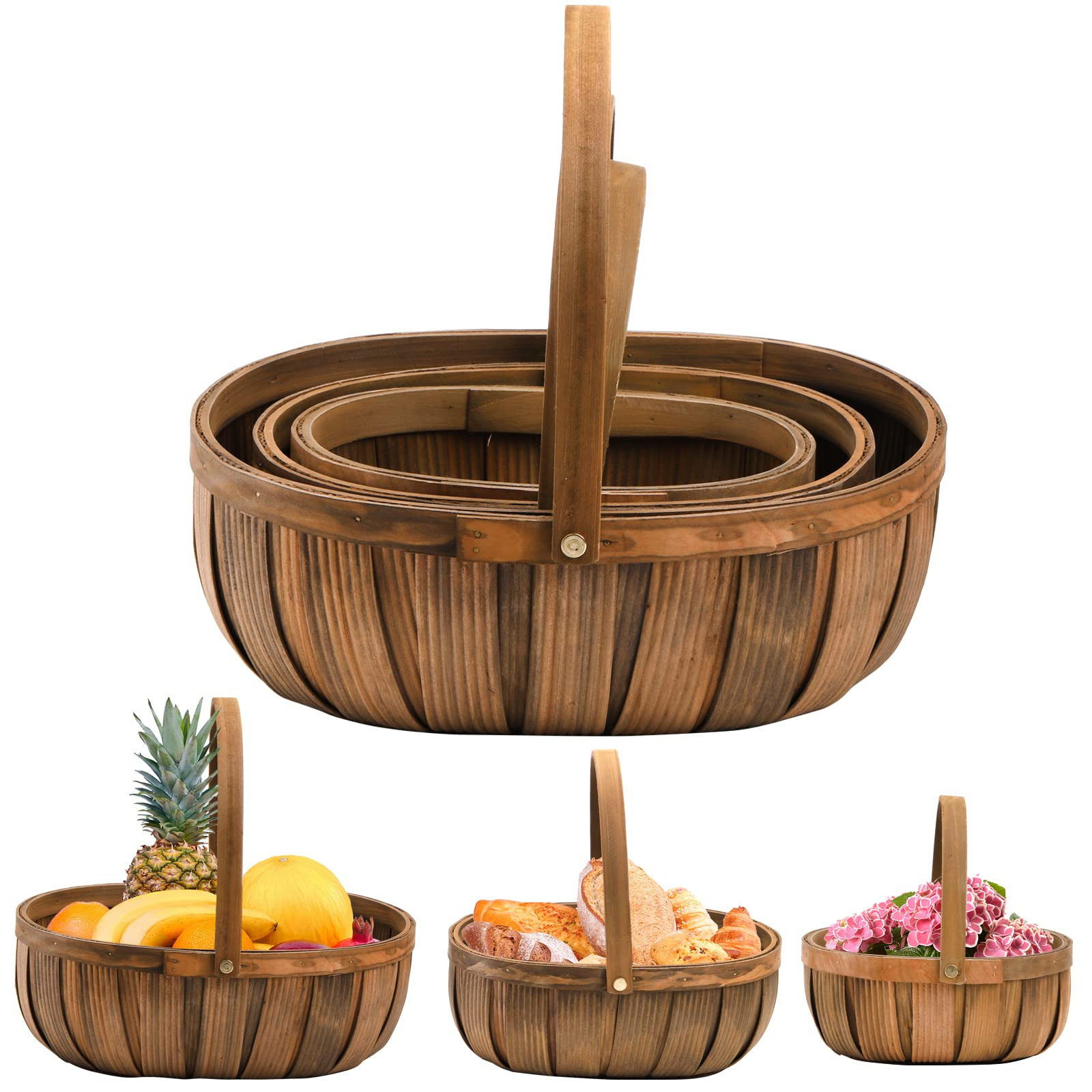Lawei 3 Pack Wicker Bread Baskets, Wood Chip Picnic Basket with Handles, Handmade Woven Fruits Ve... | Amazon (US)